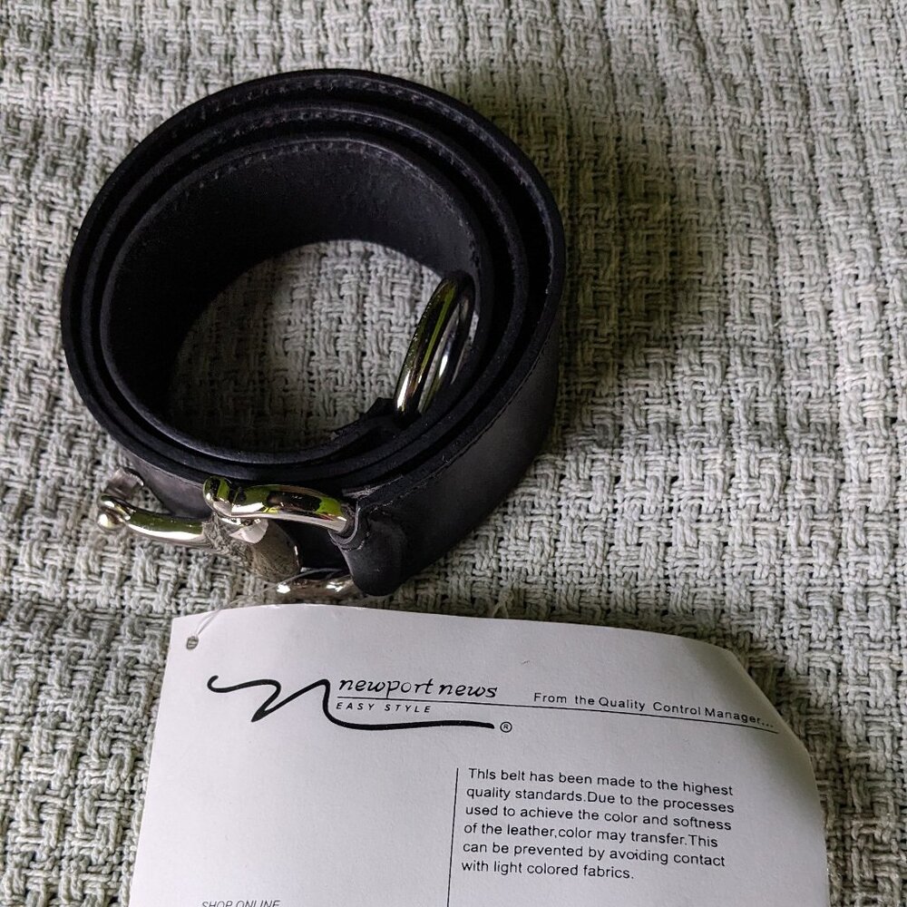 NWT Black leather belt, ~40" long